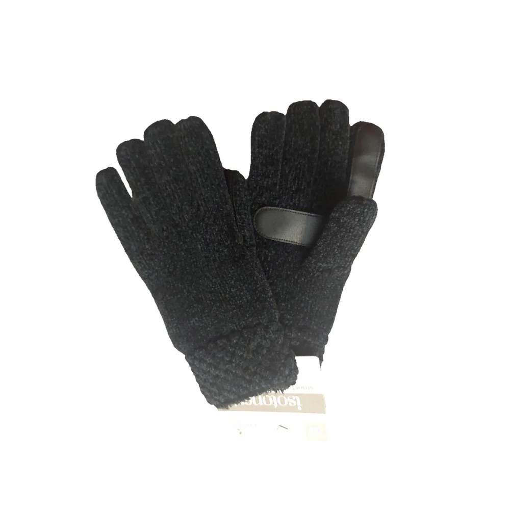 Isotoner Signature Black Chenille Cable-Knit Gloves Sz One Size NWT